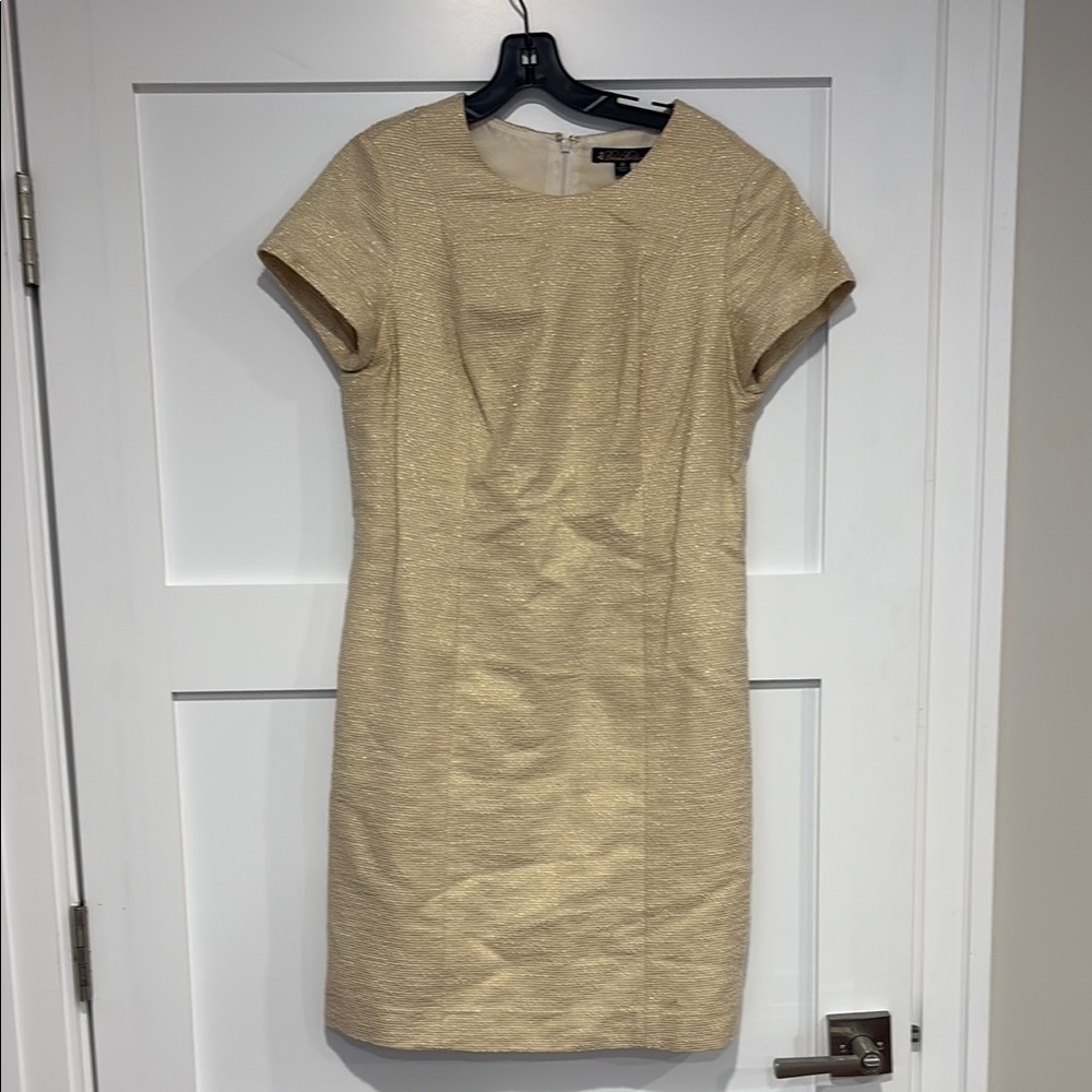 Brooks Brothers Cream Sheath Midi Dress Crew Neck Short Sleeve